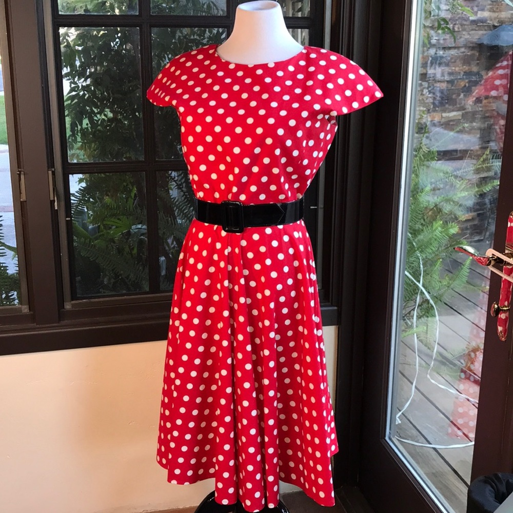 AXIOM Vintage 80's Belted Red Polka Dot Dress